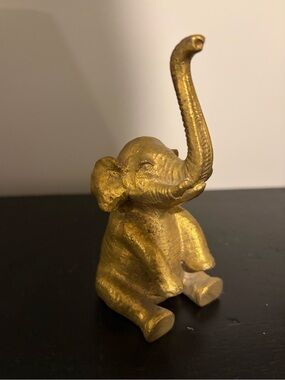 Gold Elephant Figurine - Raised Trunk Decorative Accent - Ring Holder